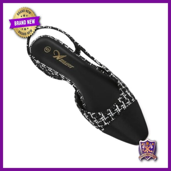 Slingback Flats with Pointed Toe, Low Heel, Leather Upper, Rubber Sole - Picture 4 of 7